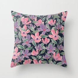 Dainty Watercolor flowers on a dark background Throw Pillow