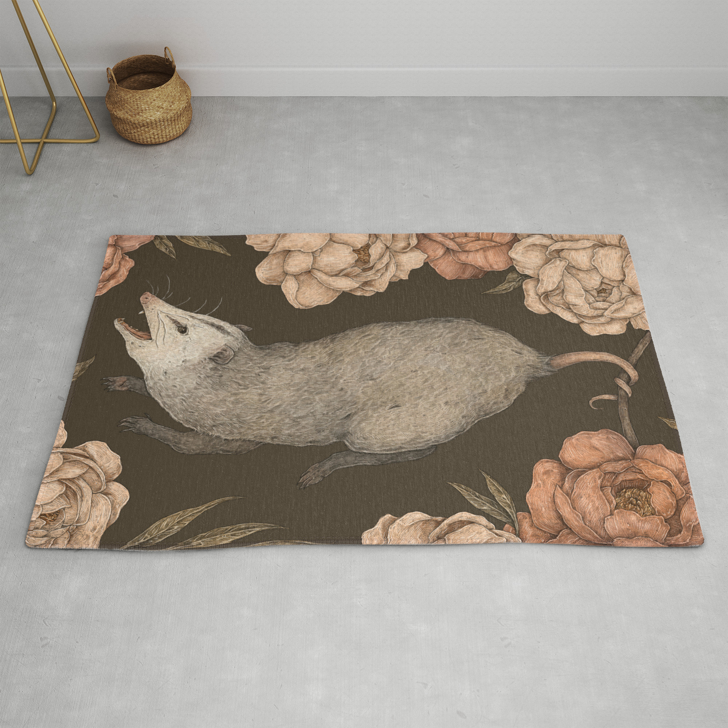The Opossum And Peonies Rug By Jessica, Society6 Rug Review
