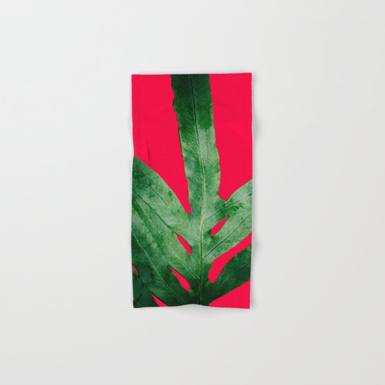 Green Fern on Bright Red Hand & Bath Towel
