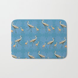 Sandhill Cranes with Babies Pattern Blue Bath Mat | Cranes, Family, Pond, Pattern, Exotic, Father, Babies, Feathers, Sandhill, Design 