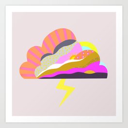Bright pop art storm cloud in colourful abstract modern pattern with sun rays Art Print