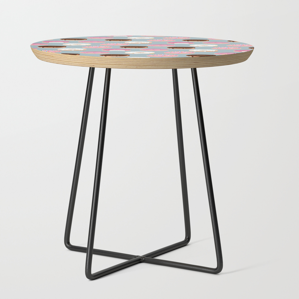 Sweet Donuts Pattern Round Side Table with Black Legs by Rhoar