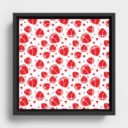 Baby Feet and Hearts Seamless Pattern in red color Framed Canvas