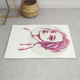 Pink Girl in a Green Circle Rug | Pen, Ritratto, Drawing, Ragazza, Ink Pen, Minimal, Circle, Digital, Girl, Portrait 