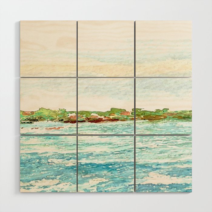 Tidal Currents Teal Green Watercolor Painting Wood Wall Art