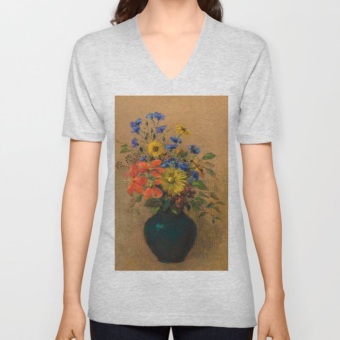 Wildflowers, 1905 by Odilon Redon V Neck T Shirt