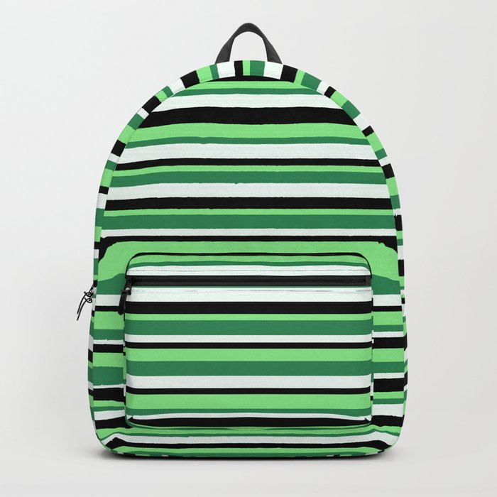 Light Green, Sea Green, Mint Cream & Black Colored Pattern of Stripes Backpack