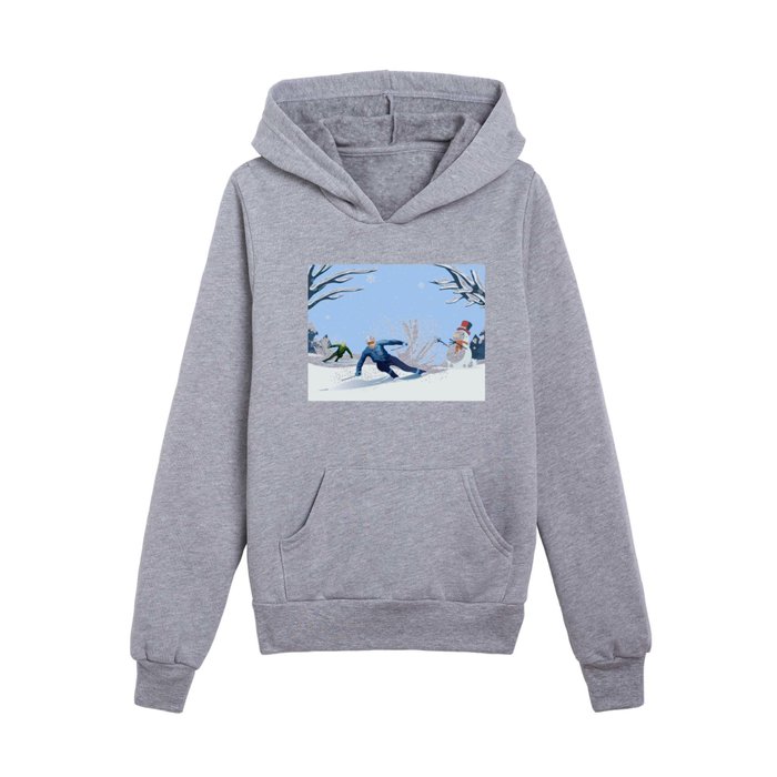 Skiing with Snowman Kids Pullover Hoodie