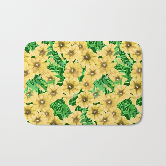 Yellow watercolor petunia flower pattern Bath Mat