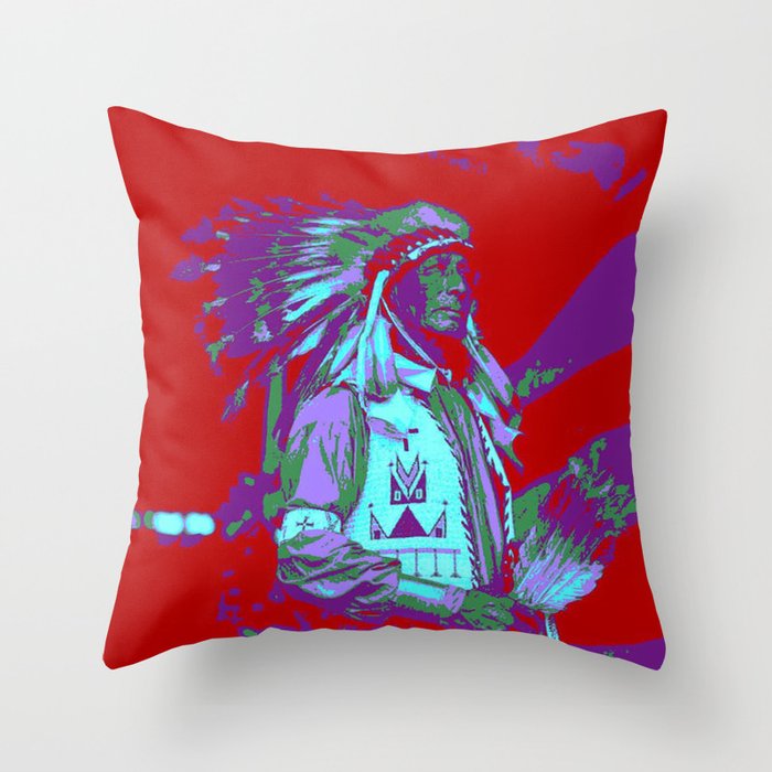 Native American Chief Pop art Throw Pillow