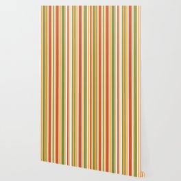 Retro Stripes - Mid Century Modern 50s 60s 70s Pattern in Green, Orange, Yellow, and White Wallpaper
