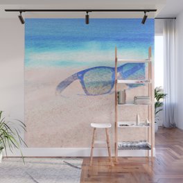 beach glasses blue and peach impressionism painted realistic still life Wall Mural