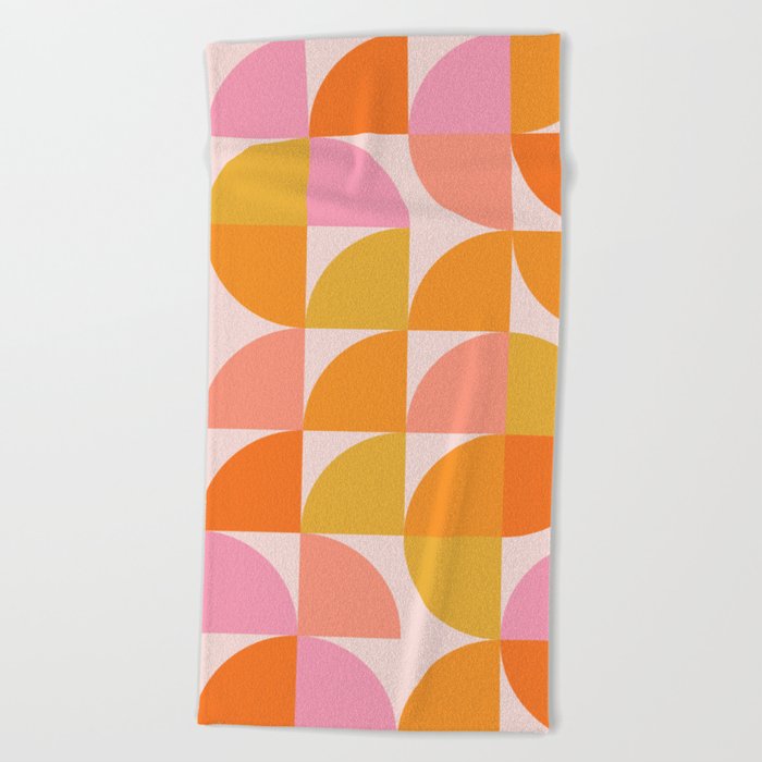 Mid Century Mod Geometry in Pink and Orange Beach Towel
