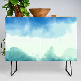 Hand Painted Navy Blue Green Watercolor Ombre Brushstrokes Credenza