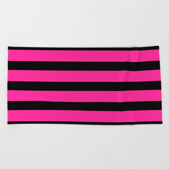 Hot Pink & Black Stripe Beach Towel