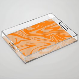Magic Orange And Grey Liquid Marble Abstract Acrylic Tray