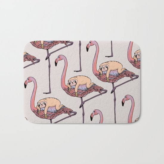 Flamingo and Sloth Bath Mat