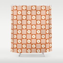 Flower Checker in Burnt Orange  Shower Curtain