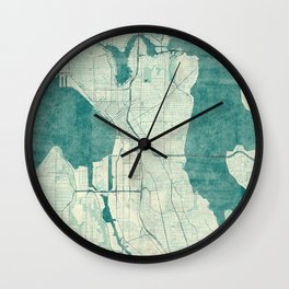 Seattle Map Blue Vintage Wall Clock