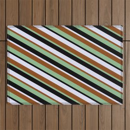 [ Thumbnail: Lavender, Brown, Dark Sea Green & Black Colored Striped/Lined Pattern Outdoor Rug ]