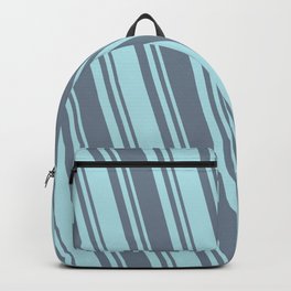 [ Thumbnail: Powder Blue & Slate Gray Colored Stripes Pattern Backpack ]