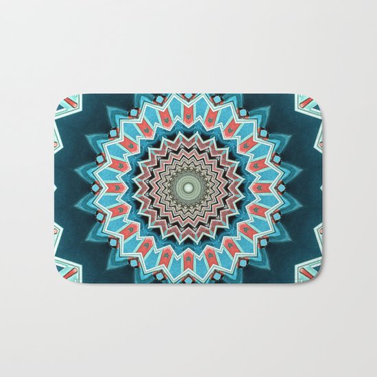 Blue And Turquoise Pattern Bath Mat