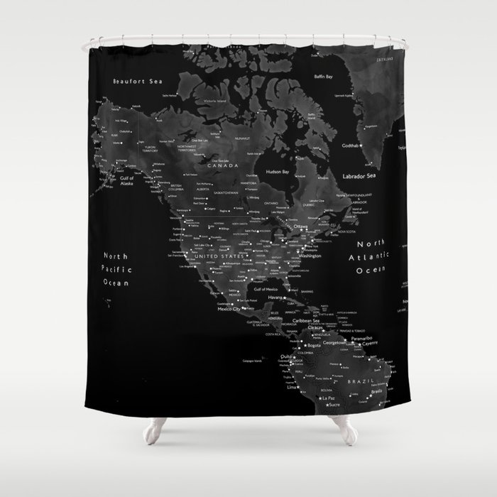 Black and grey world map with cities Shower Curtain