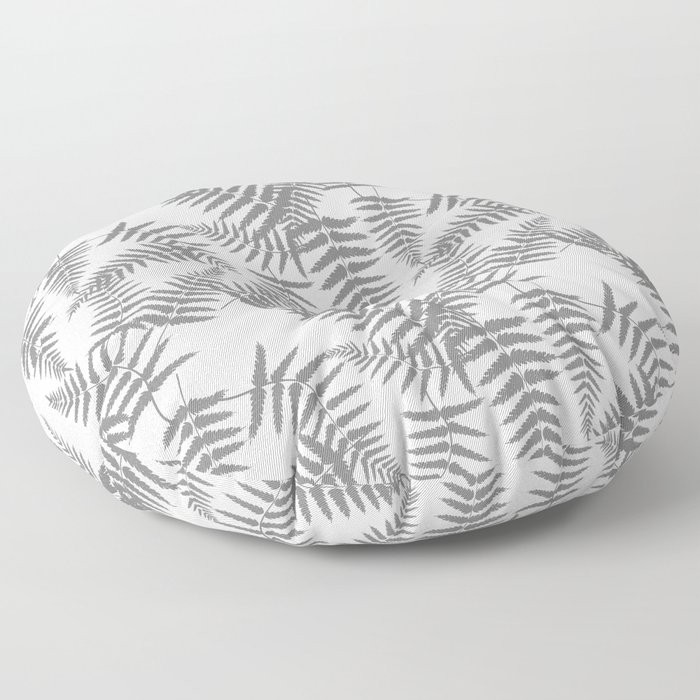 Grey Silhouette Fern Leaves Pattern Floor Pillow