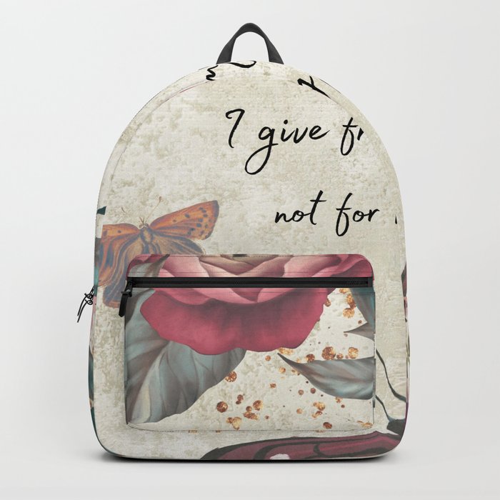 Pink and Cream Flowers and Butterflies I Give From My Heart Embodiment Affirmation Backpack