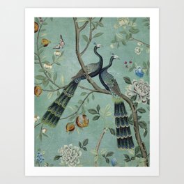 A Teal of Two Birds Chinoiserie Art Print