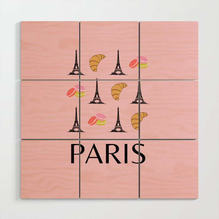 Paris Eiffel Tower Retro Modern Pink Art Decor Illustration  Wood Wall Art