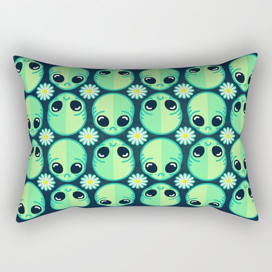 Sad Alien and Daisy Nineties Grunge Pattern Rectangular Pillow