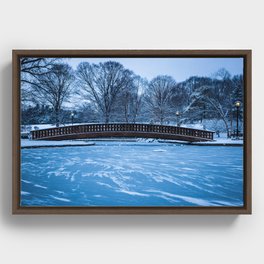Snow Glissades on Frozen Pond, Loose Park, Kansas City Framed Canvas