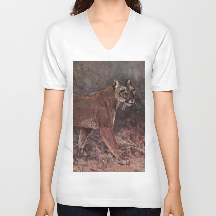 Vintage Puma Painting (1909) V Neck T Shirt