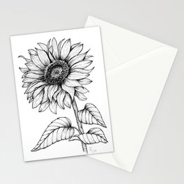 Giant Sunflower in Black Ink on White Background Stationery Cards