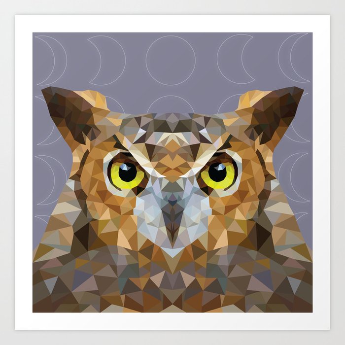 Geo Owl Gray Art Print