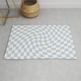 Check II - Baby Blue Twist — Checkerboard Print Rug | Wavy Squares, Pastel Blue, Checkerboard Mask, Wavy Checkerboard, Retro, Checkerboard Print, Squares, Wavy, Checkerboard Pattern, 70S 