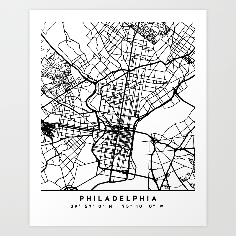 Philadelphia Pennsylvania Black City Street Map Art Art Print By Deificusart Society6