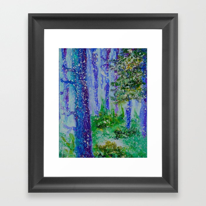 Flurries in the woods Framed Art Print