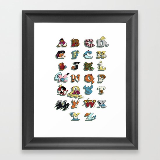 The Disney Alphabet - White Background Framed Art Print