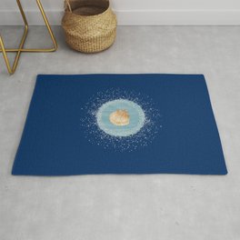 Watercolor Seashell and Blue Circle on Navy Blue Area & Throw Rug