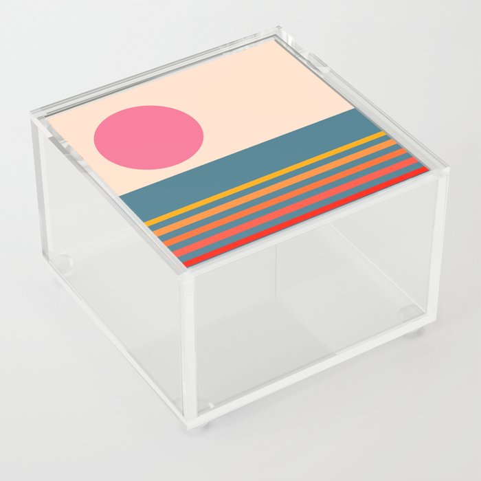 Tica - Colorful Sunset Retro Abstract Geometric Minimalistic Design Pattern Acrylic Box