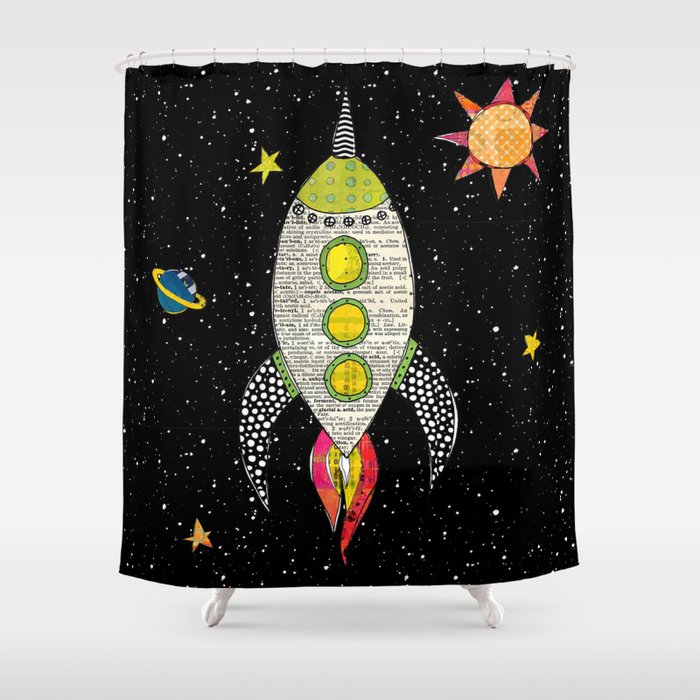 Rocket Ship Shower Curtain By Sheree, Rocket Ship Shower Curtains