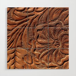 Vintage Worn Tooled Leather Wood Wall Art