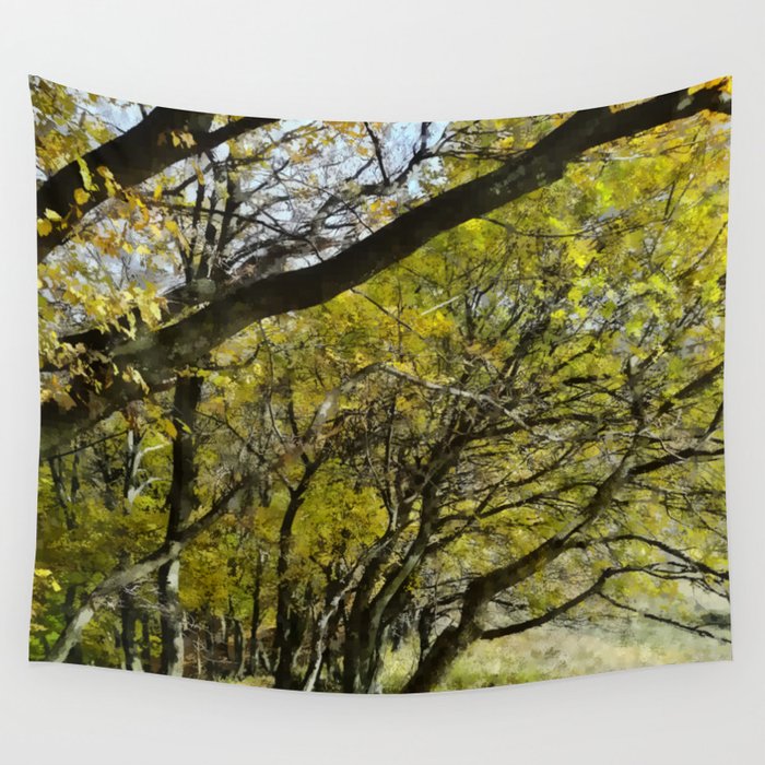 Yellow autumn forest walk  Wall Tapestry