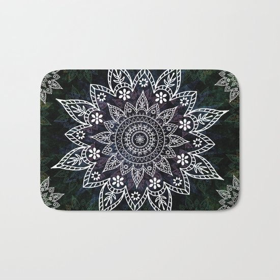 Rising Soul Mandala Design White Blue Green Bath Mat