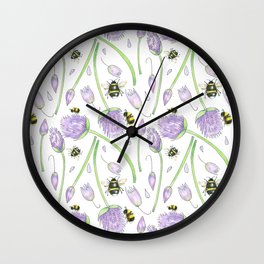 Chive Flowers & Bumble Bees Wall Clock
