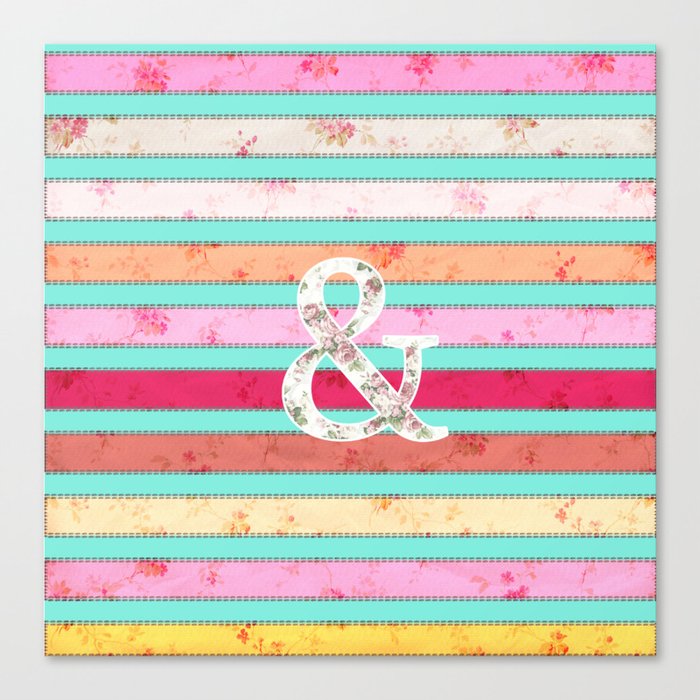 And...| Bright Whimsical Floral Ampersand Stitches Stripes Canvas Print