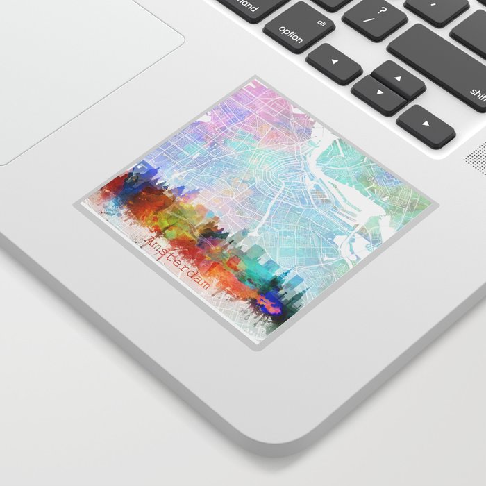 Amsterdam Skyline Map Watercolor, Print by Zouzounio Art Sticker