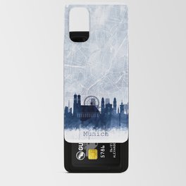 Munich Skyline & Map Watercolor Navy Blue, Print by Zouzounio Art Android Card Case